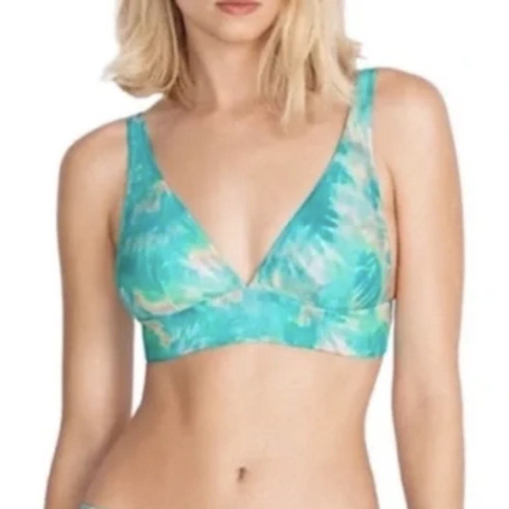 NWT Came by Johnny Was Aqua Keys Deep V Neckline Bikini Top w/ Adjustable Straps